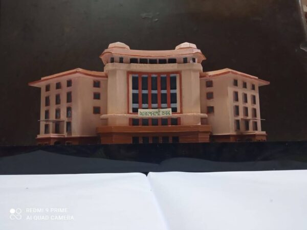 Exquisite 3D-printed replica of Kolkata's iconic Akashvani Bhavan radio station. Miniature masterpiece capturing the architectural essence of Akashvani Bhavan. Handcrafted heritage charm: Srijan Creation's Akashvani Bhavan miniature model. Kolkata's radio legacy preserved in a captivating 3D-printed miniature.